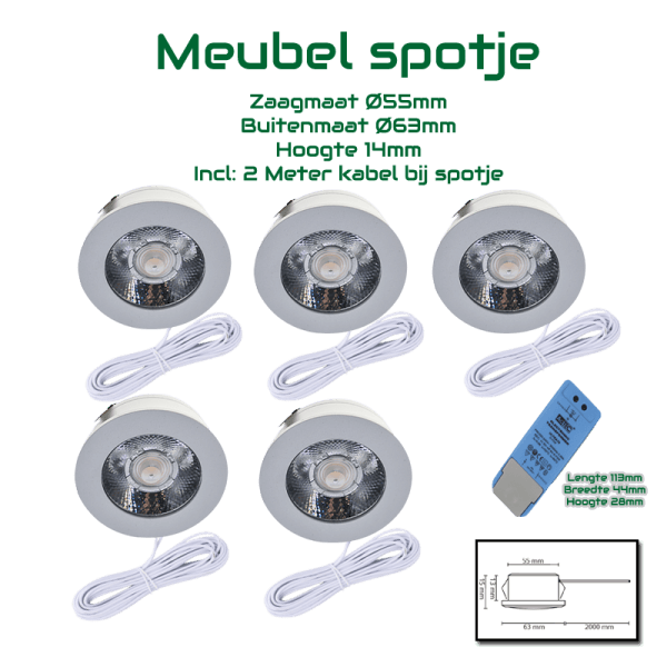 LED MEUBELSPOT 3W-12V(DC)